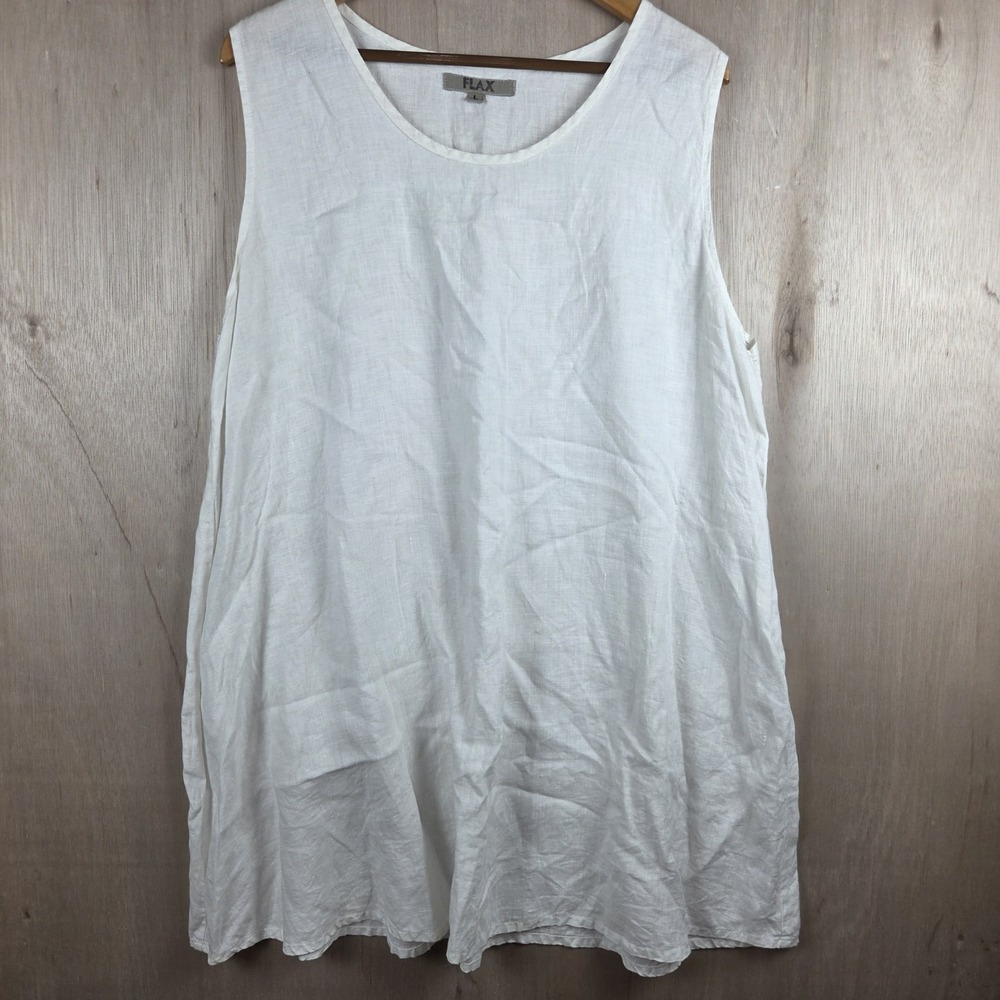 FLAX Womens Dress Large Linen Sleeveless Lagenlook Beachy Minimalist Earthy Boho